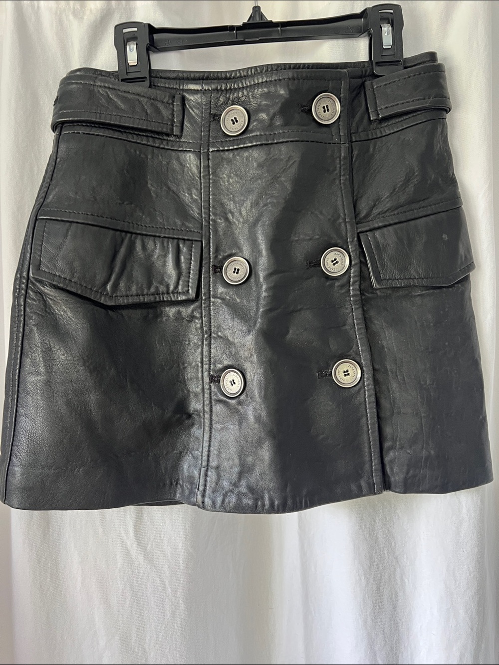 Zara Black Leather Double-Breasted Mini Skirt